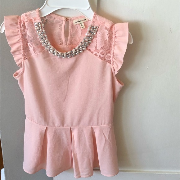 monteau girl Other - Pink peplum top w/ a pearl embellished neckline.